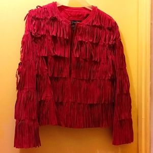 Prosper and devine leather fringe jacket purple medium